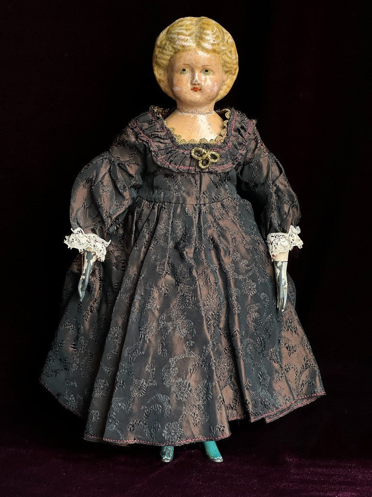 Antique American Mason & Taylor 11.5” Papier Mache Wood Metal Doll