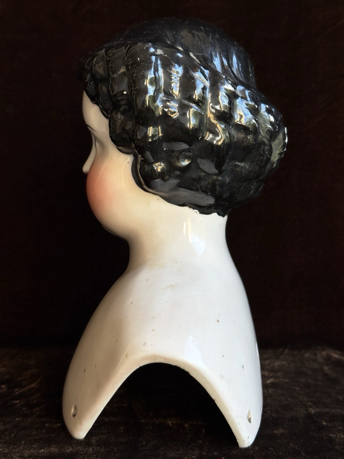 Large Antique German 7.75” Flat Top Highbrow China Shoulder Doll Head Only