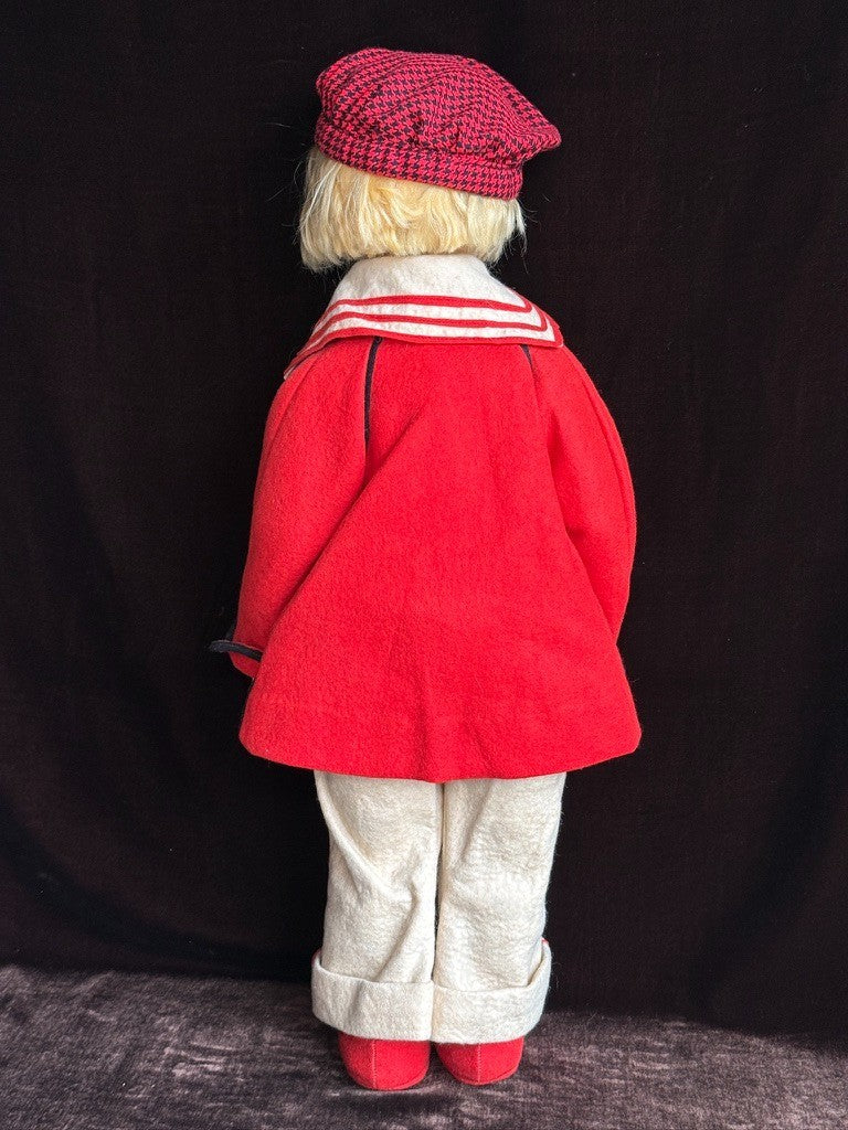 Large Vintage French 23” Raynal Felt Cloth Character Doll with Tag