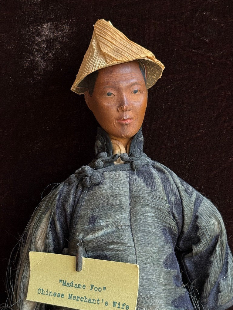 Early Antique Chinese Door of Hope Mission Carved Wood Cloth Female Doll