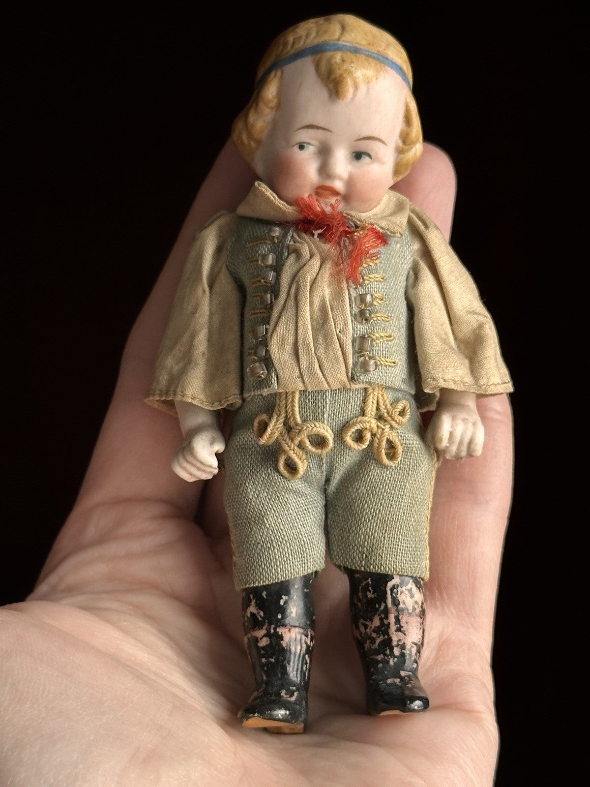 Antique German 4.25” Heubach Coquette Dollhouse All Bisque Miniature Doll