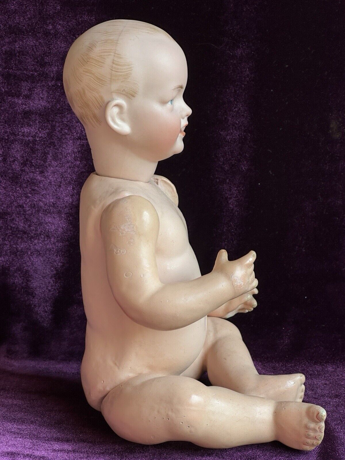 Antique German 11” Kley Hahn 525 Solid Dome Bisque Head Baby Doll Intaglio Eyes