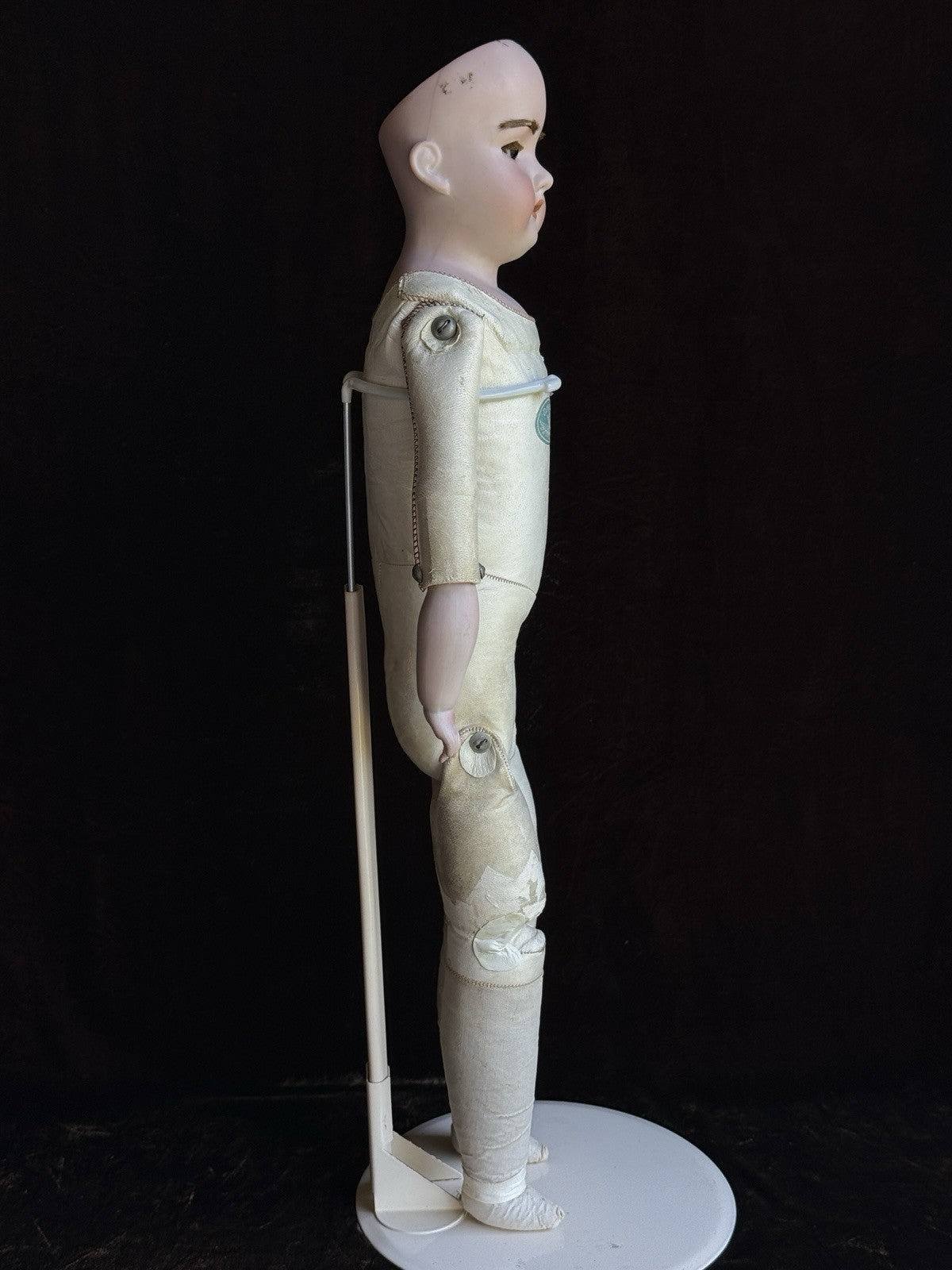 Antique German 23” Armand Marseille 370 Bisque Shoulder Head Leather Body Doll