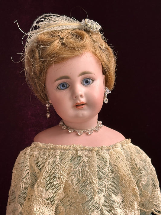 Early Antique German 20.5” Simon Halbig 939 Bisque Shoulder Head Leather Doll