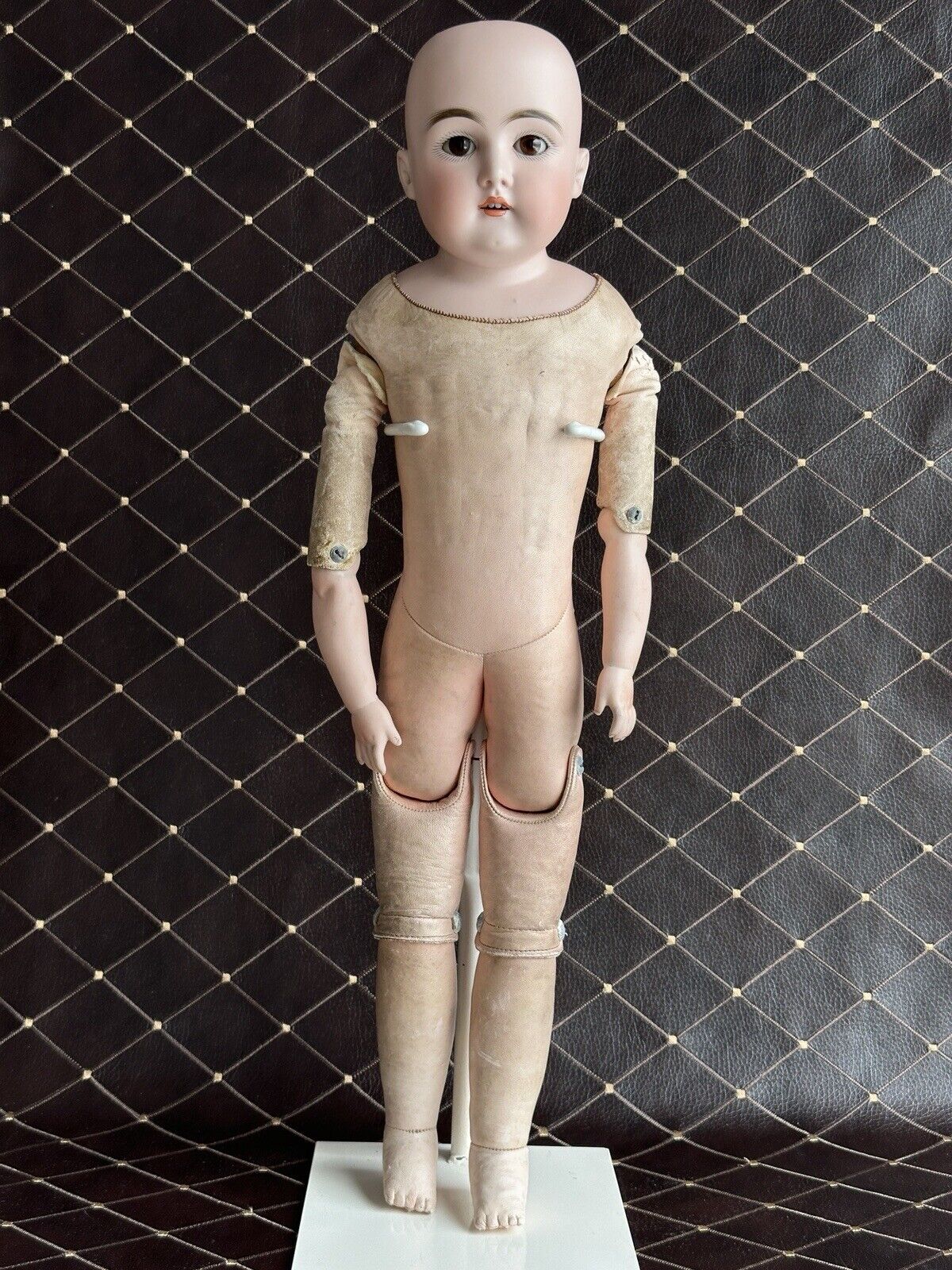 Antique German 22” Kestner Bisque Shoulder Head Leather Body Doll