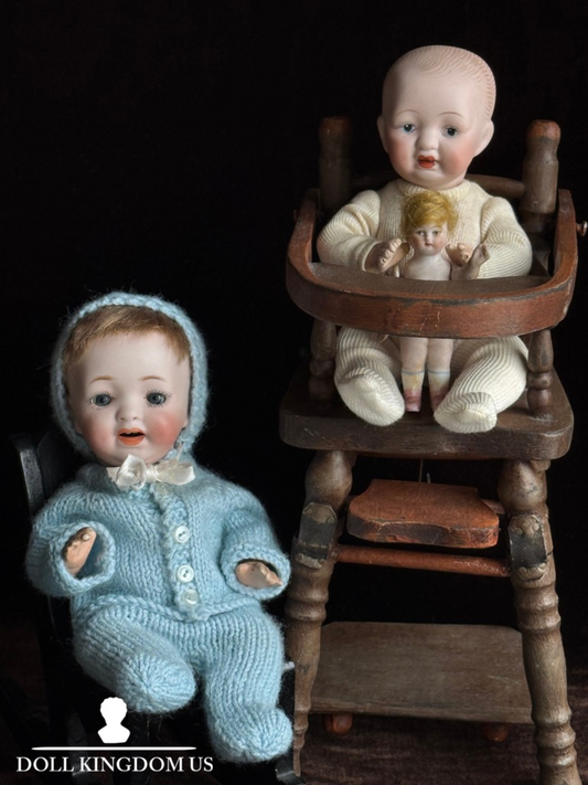 2 Miniature German/Japan Bisque Head Babies Kestner and Morimura Brothers Dolls