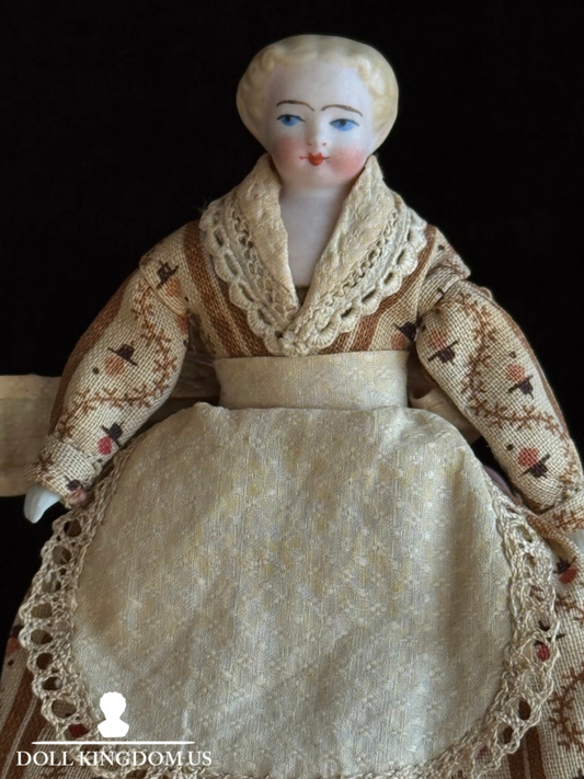 Antique German 4.5” Bisque Cloth Miniature Dollhouse Parian Doll