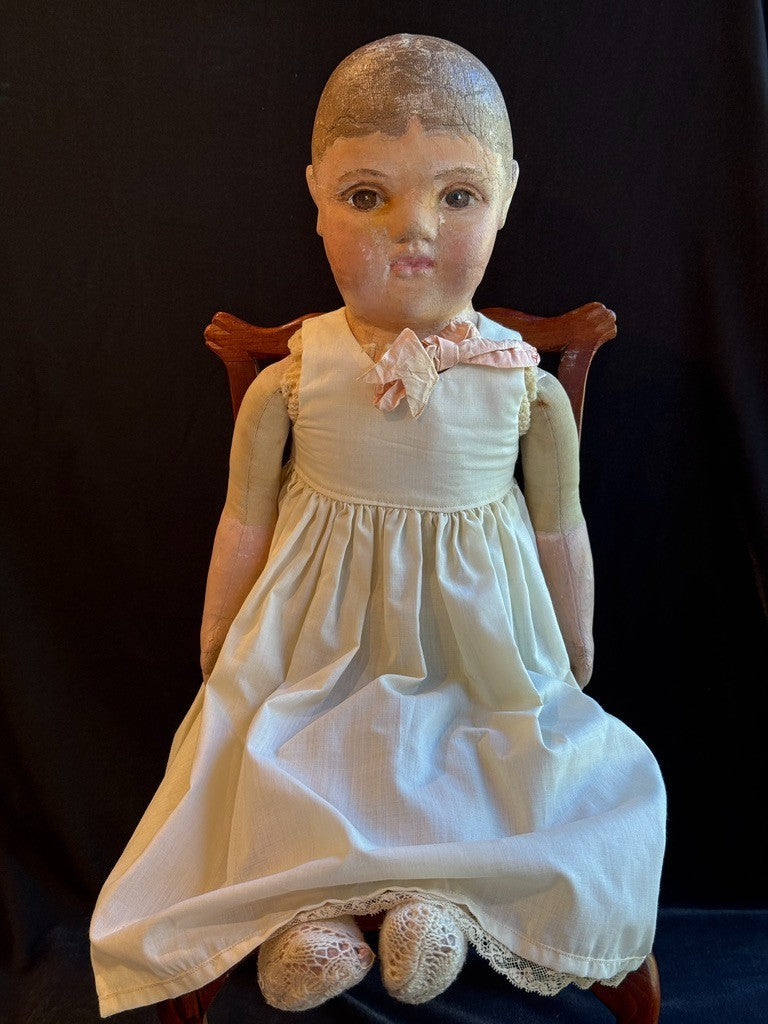 Antique American 21" Philadelphia Sheppard Baby Oil Painted Stockinette Doll