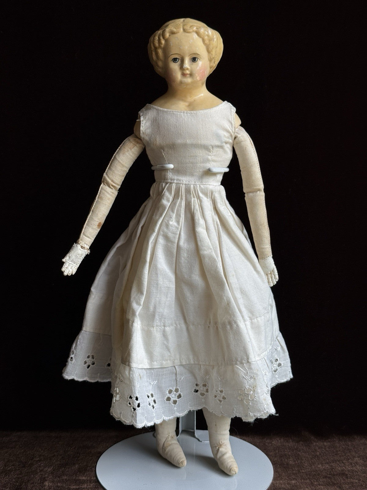 Antique German 14” Müller & Strassburger Papier Mache Doll Original Label