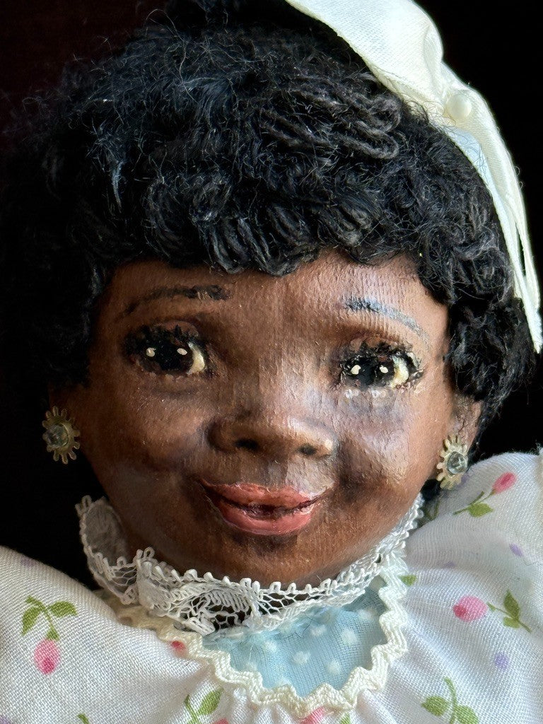 Vintage 11" Frances Ravca African American Artist Cloth Doll with Raggedy + Tag