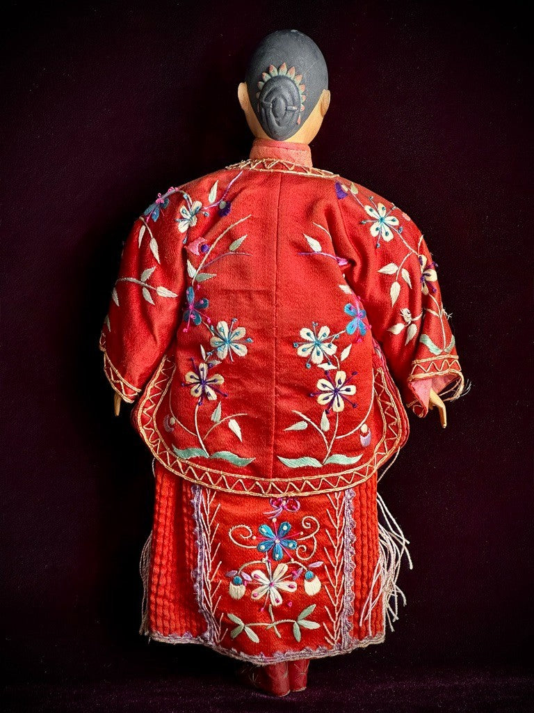 Pair of Antique Door of Hope Mission Carved Wood Cloth Bride and Groom Dolls