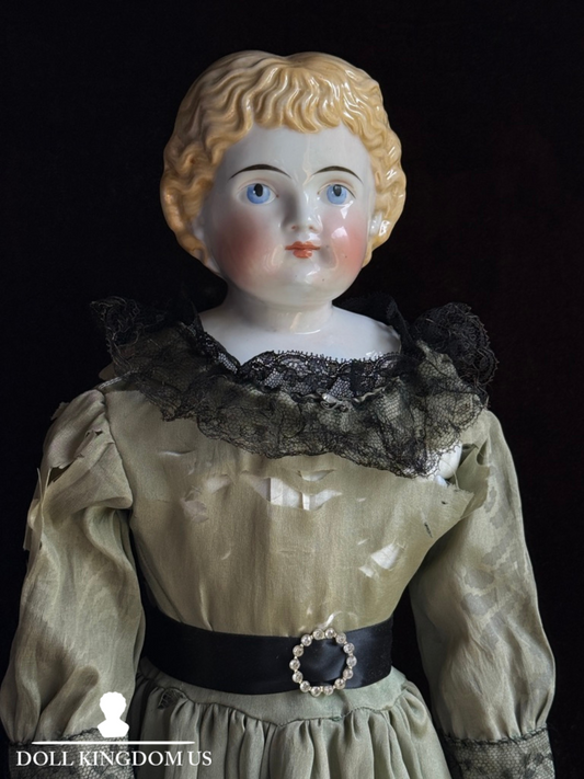 Large Antique German 29” Highland Mary Blonde China Doll