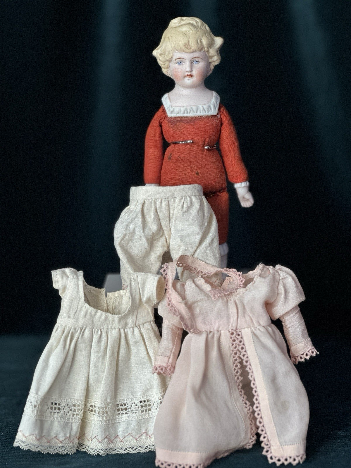 Antique German Hertwig (?) 7 1/2” Bisque Shoulder Head Doll