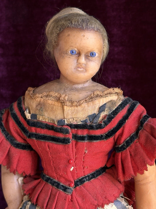 Early Antique English Pierotti 13.5” Wax Fashion Doll