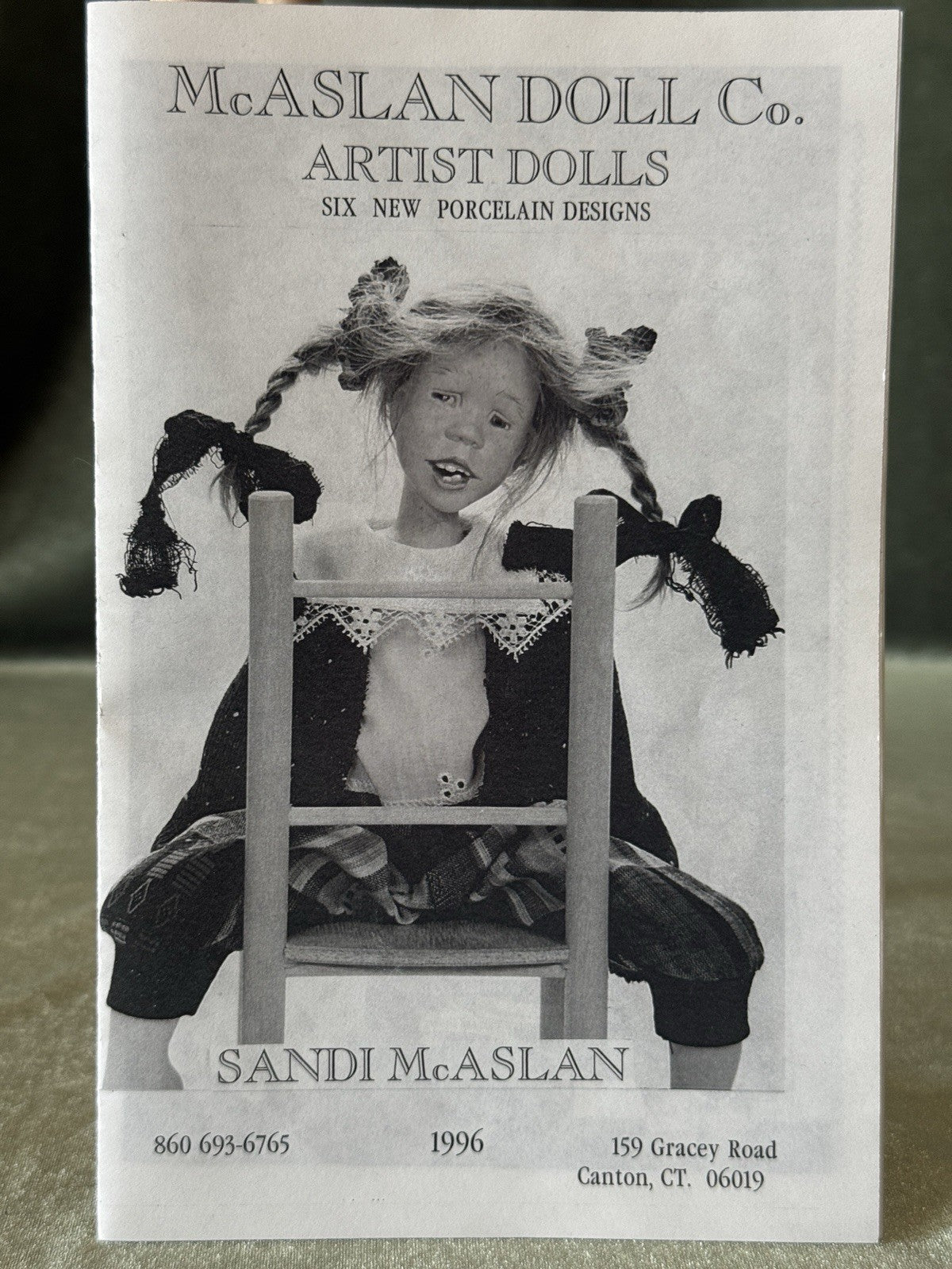 Collectible Artist Sandi McAslan 15” Doll “Nessie” LE 50 Chair/Tag/Catalog/Box