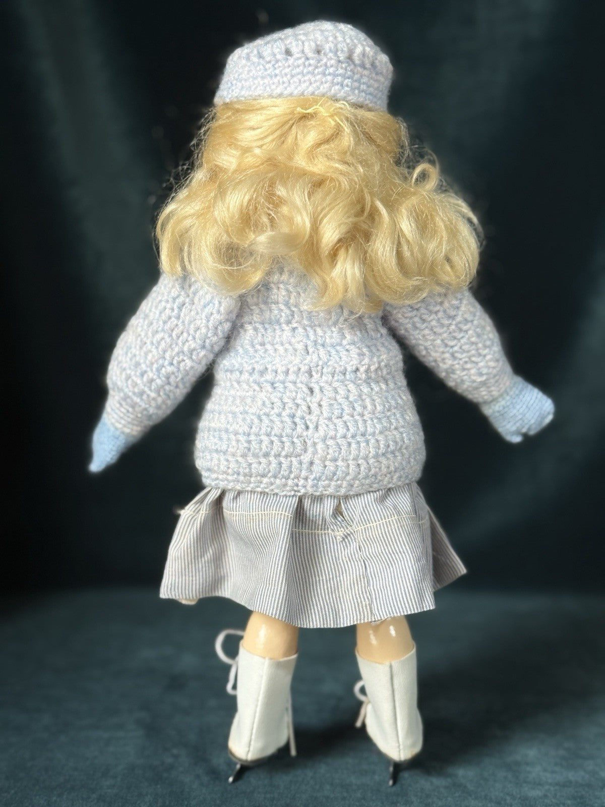 Porcelain/Composition 11” Reproduction of Antique French Bleuette Doll Skater