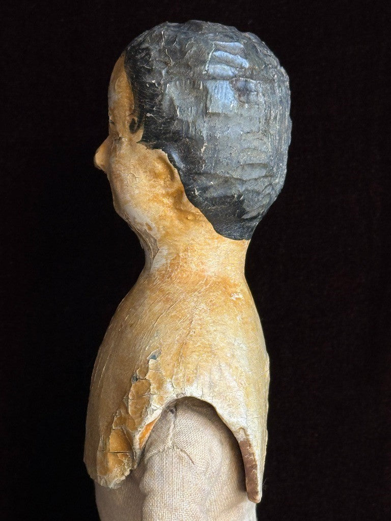 Early Antique English / German (?) Primitive 15" Carved Wooden Doll