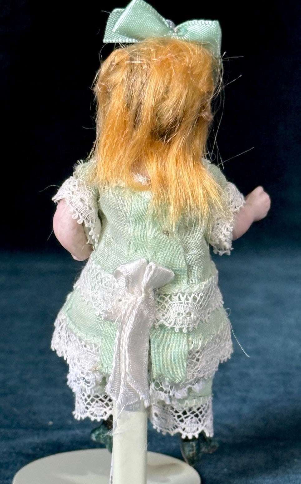 Antique German 4” All Bisque Mignonette Dollhouse Doll Unusual Green Boots