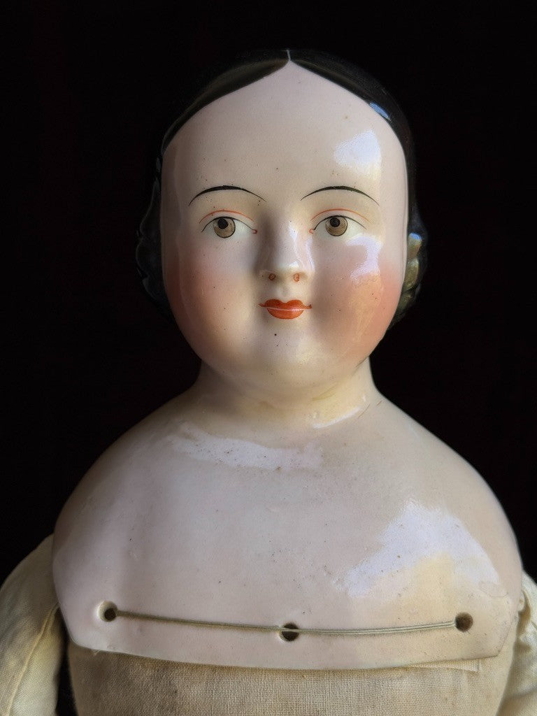 Large Antique German 25” Covered Wagon China Head Doll with Brown Eyes