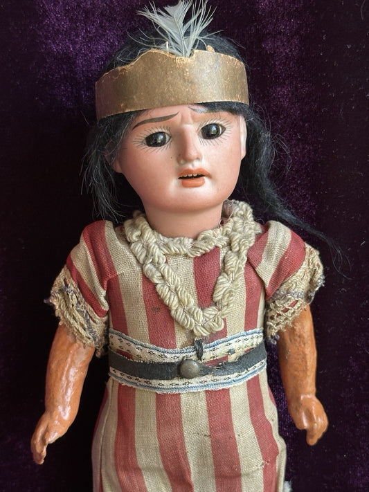 Antique German 8.5” Armand Marseille Native American Indian Bisque Head Doll