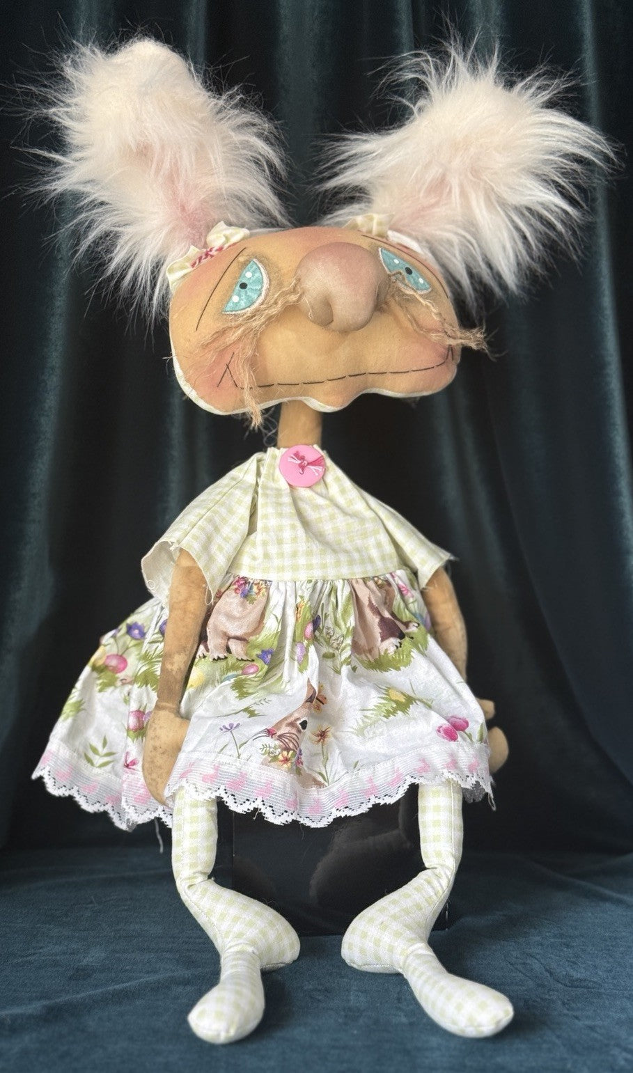 OOAK (?) Artist Handmade Whimsical Cloth 22” Doll “Bunny”