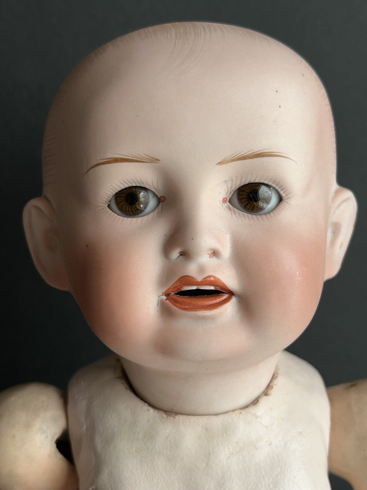 Antique Japanese 14” Yamato Nippon Bisque Solid Dome Head Baby Doll