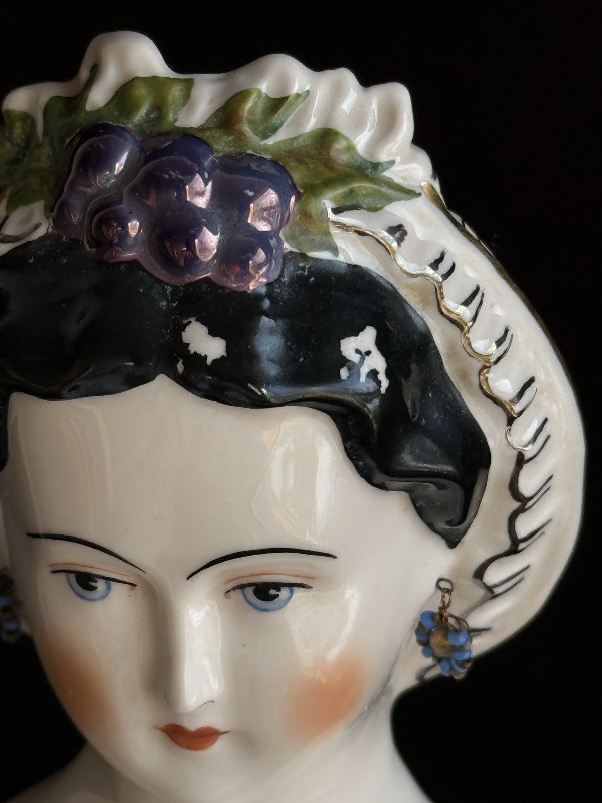 Vintage 1949 Porcelain 18” Reproduction of Antique Grape Lady by Emma Clear