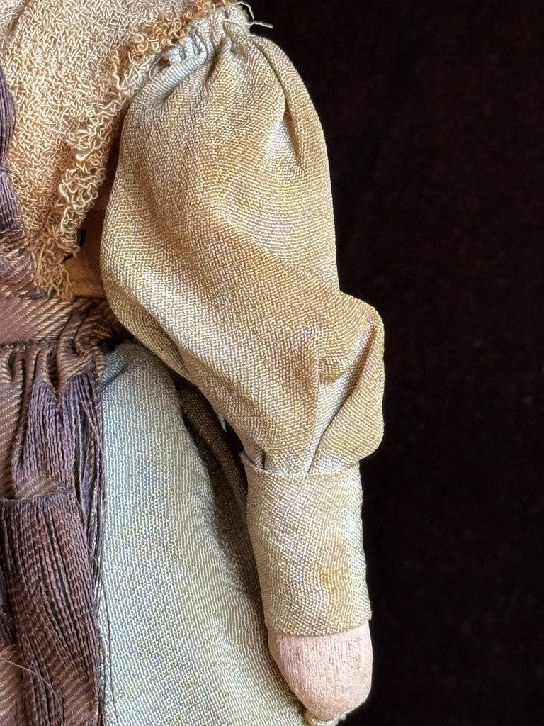 Lot of 2 Antique European Cabinet Size Handmade Folk Cloth Oil Painted Dolls