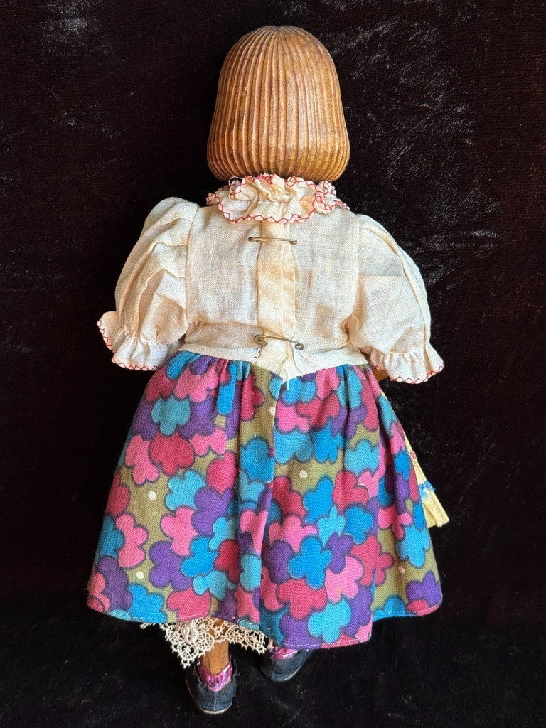 Large Vintage 11.5” Swiss Huggler Wood Carved Jointed Doll