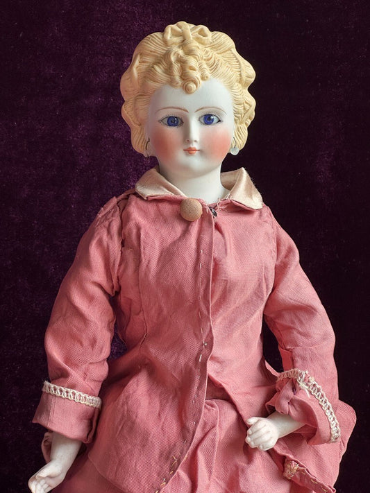 Very Rare 16” Antique German Glass Eyes Parian China Bisque Head Fashion Doll