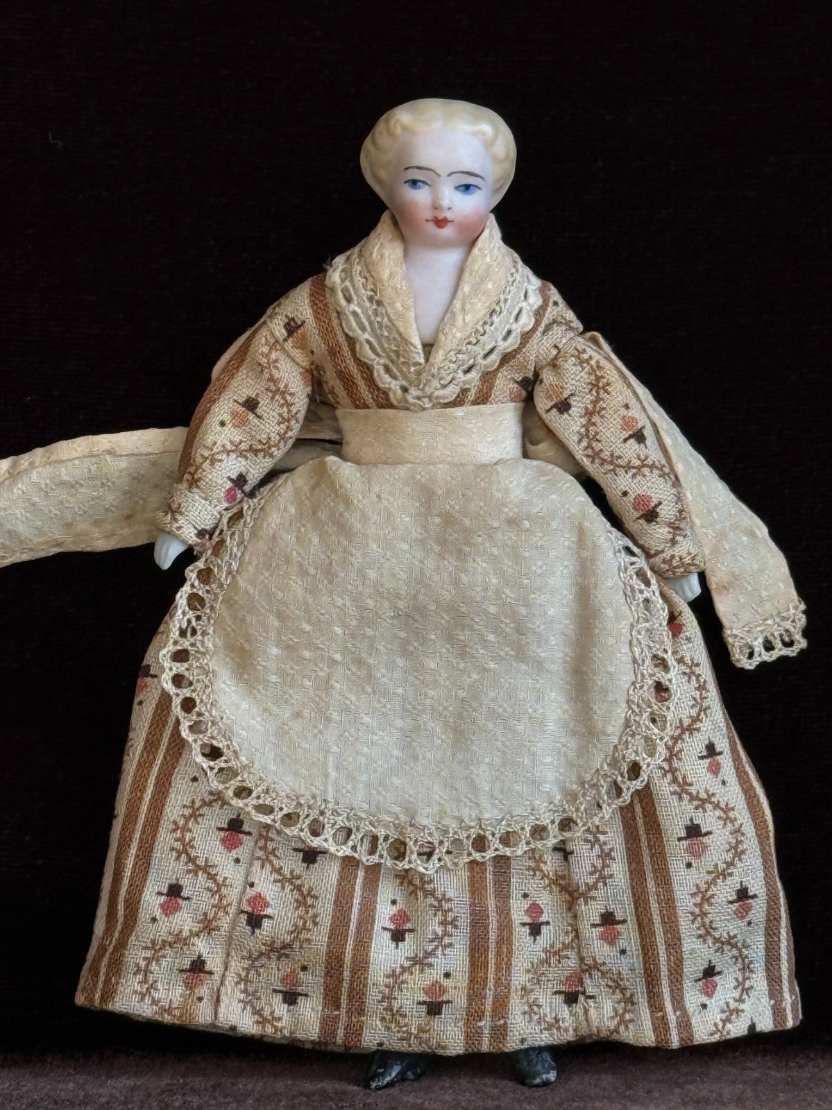 Antique German 4.5” Bisque Cloth Miniature Dollhouse Parian Doll
