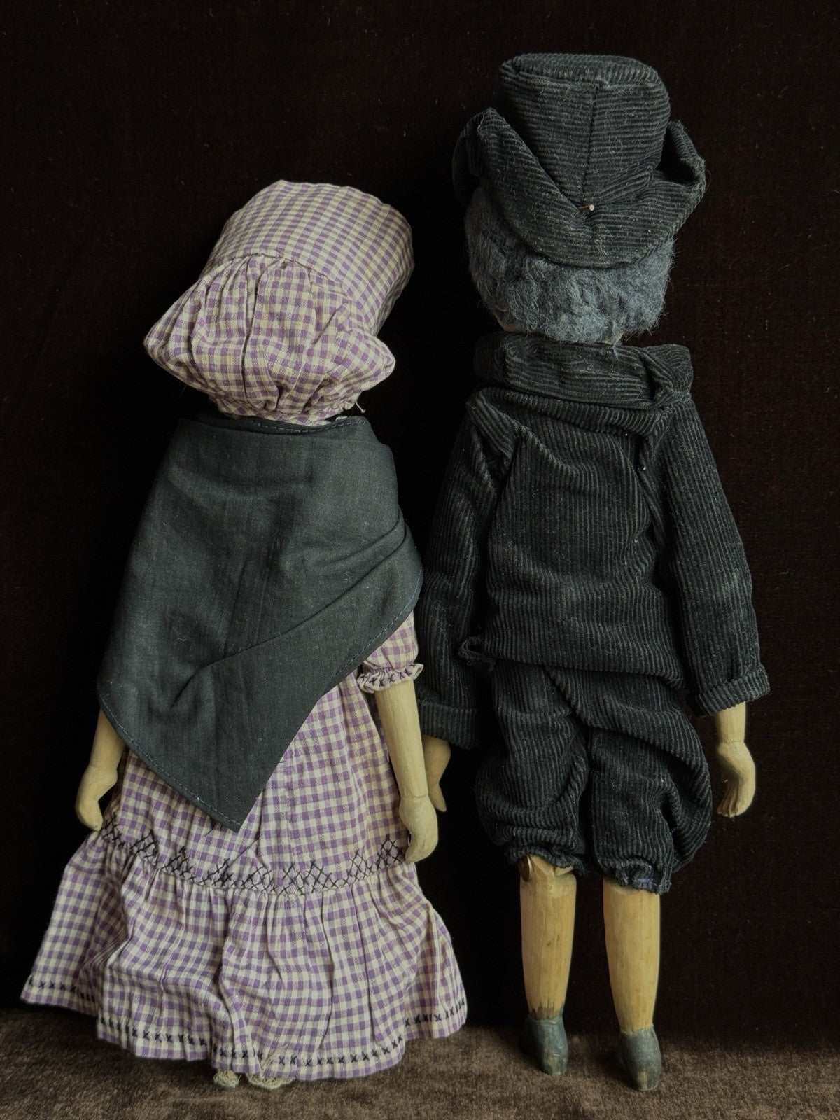 Pair of Vintage Kentucky Style Appalachian Folk Art Carved Wood Dolls