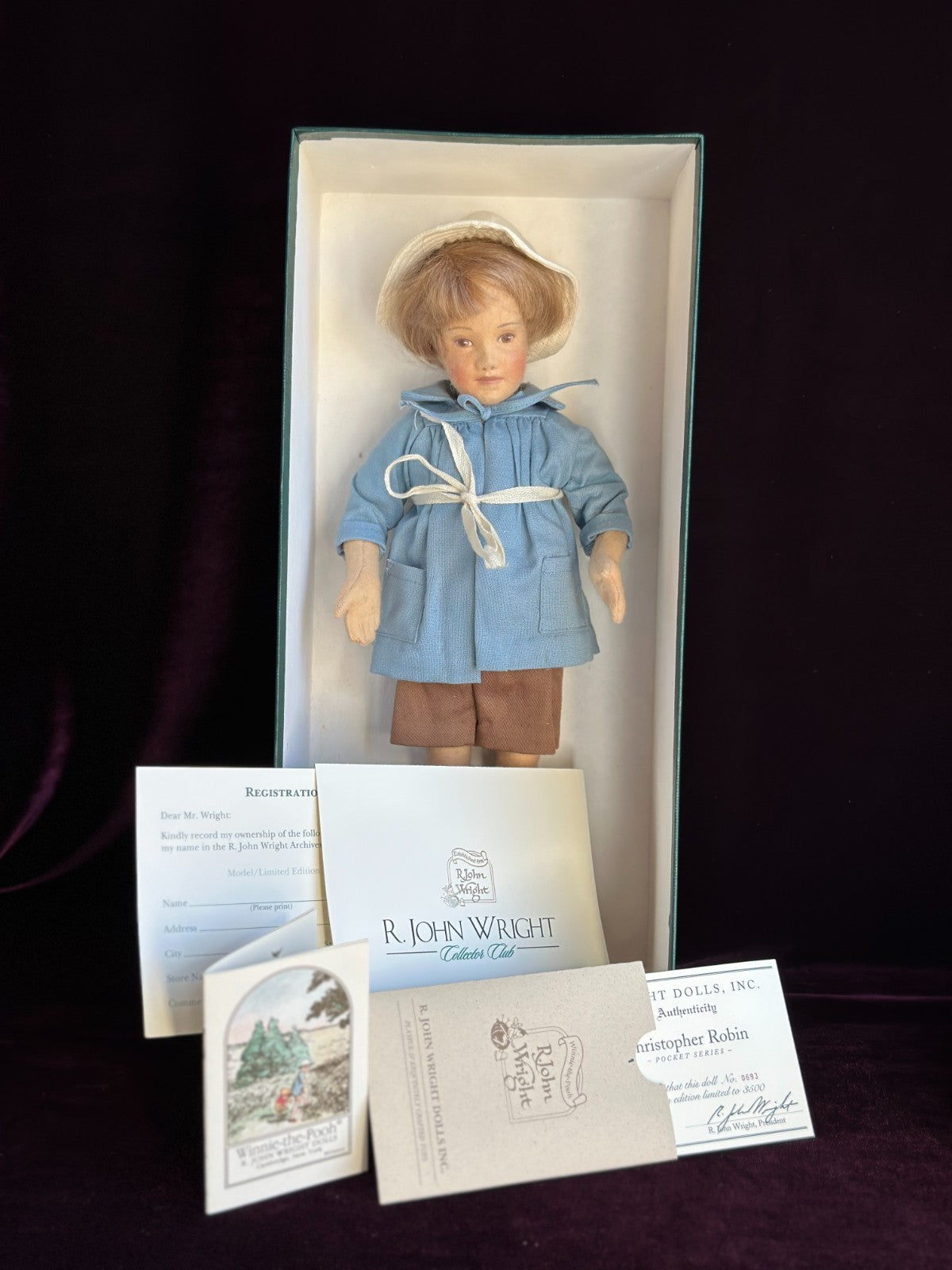 John Wright Christopher Robin Winnie the Pooh Pocket Series Felt Doll LE 3500