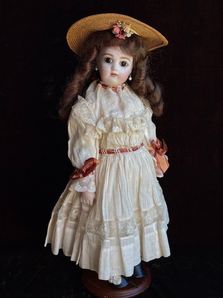 Vintage 15” Repro of Antique French Bru Jne Porcelain Leather Doll by Calli Lou