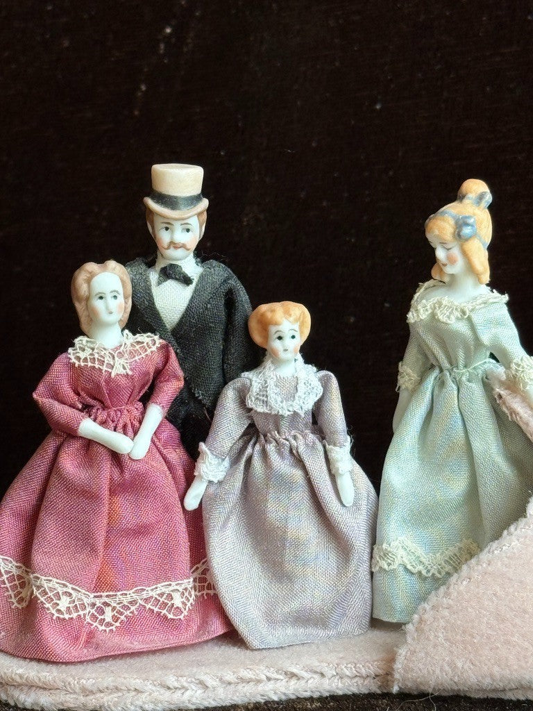 Miniature Porcelain China Doll Display Set in Velvet Shoe by Rosemarie Snyder