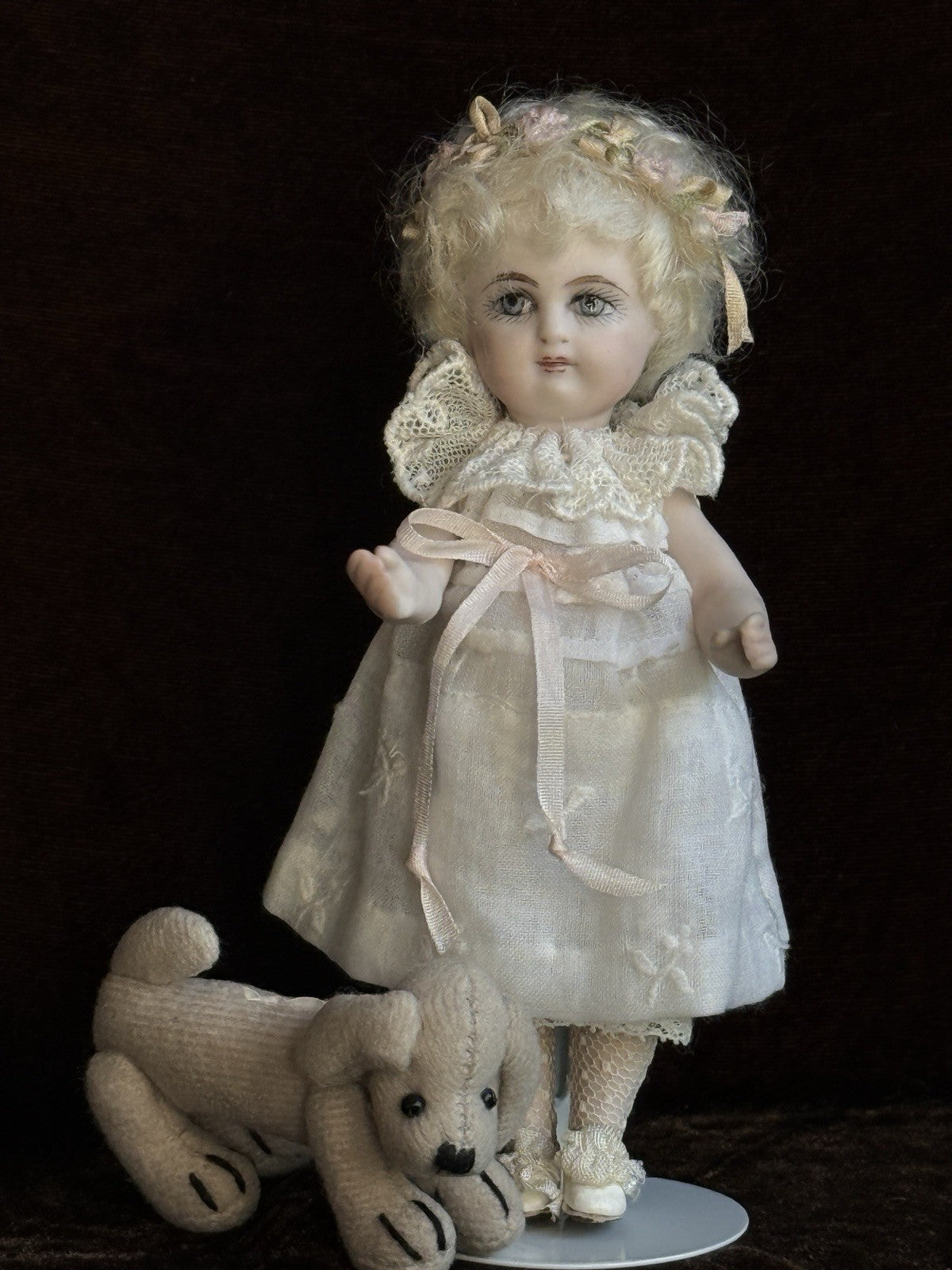 Miniature 5.25” Cathy Hansen Porcelain Repro Antique Mignonette Dollhouse Doll