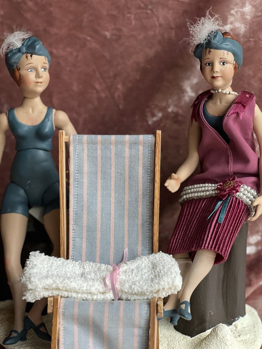 2 All Porcelain UFDC Artist Dolls by Sandra Justiss Flapper Style Swimmers
