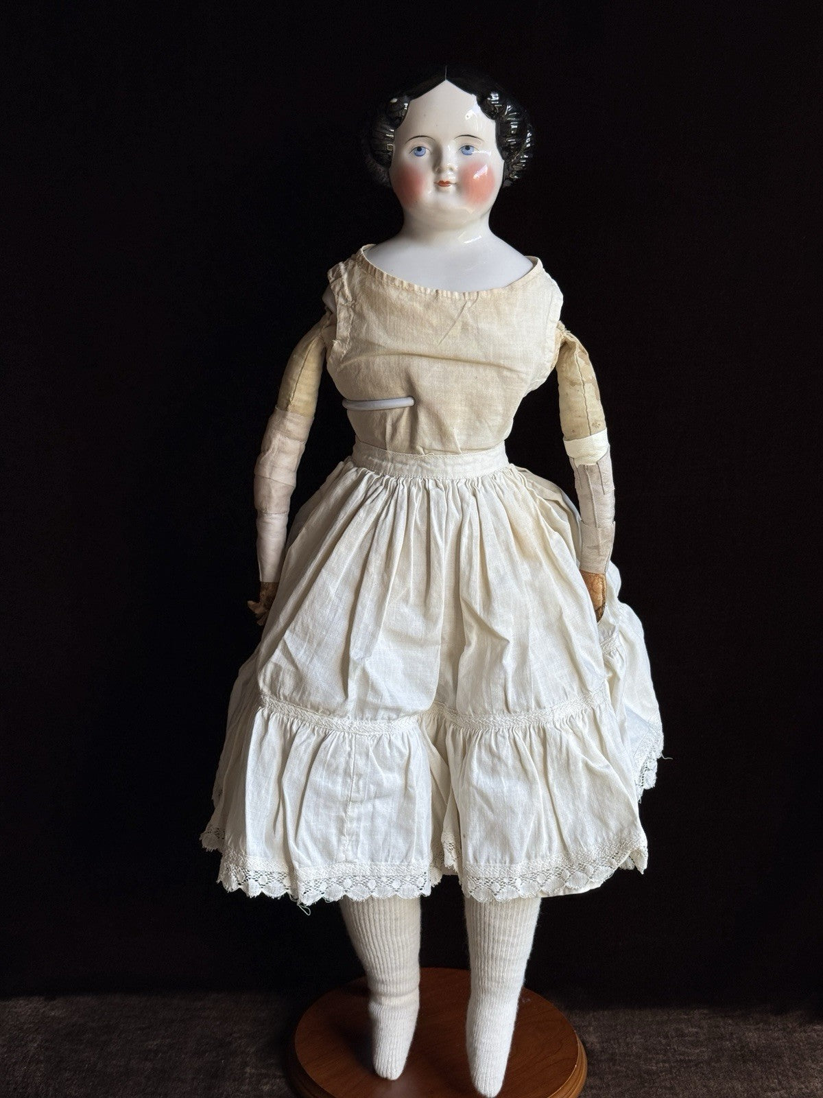 Large Antique German 25” Flat Top Highbrow China Shoulder Head Doll