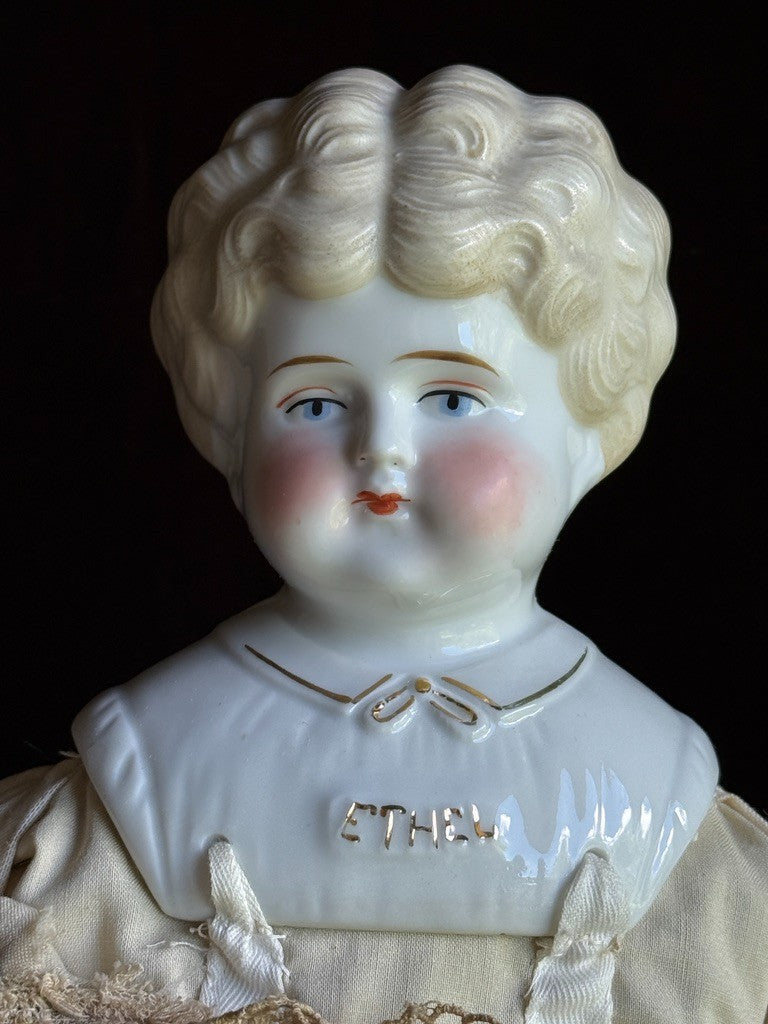 Antique German 21" Hertwig Pet Name Ethel China Head Doll