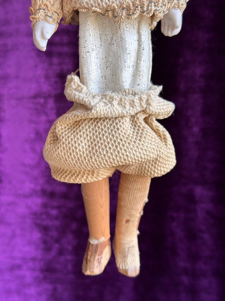 Antique German 11” Gebruder Heubach Rattle (?) Toy with Bisque Doll Head