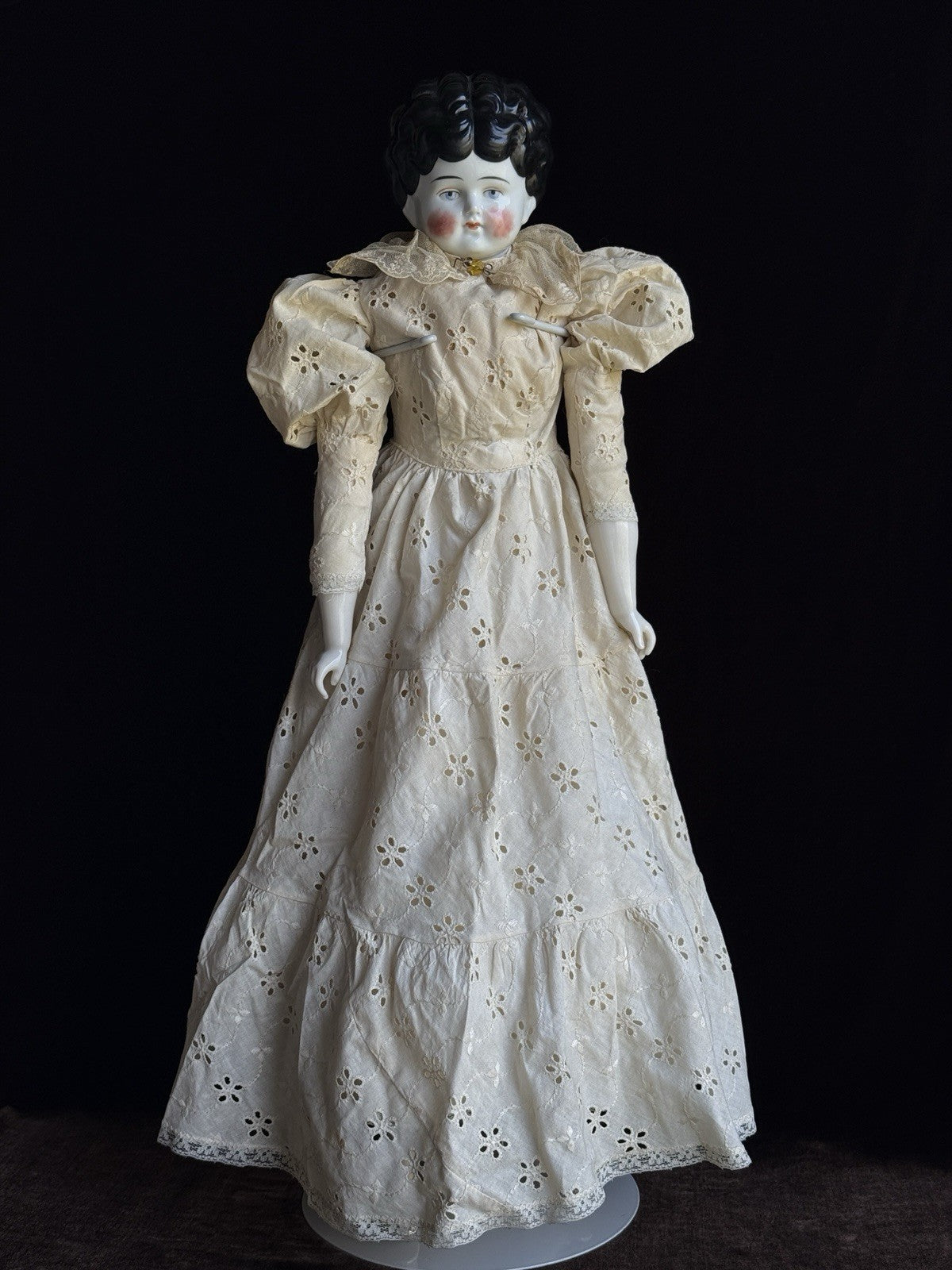 Antique German Hertwig 24” Lowbrow China Head Doll