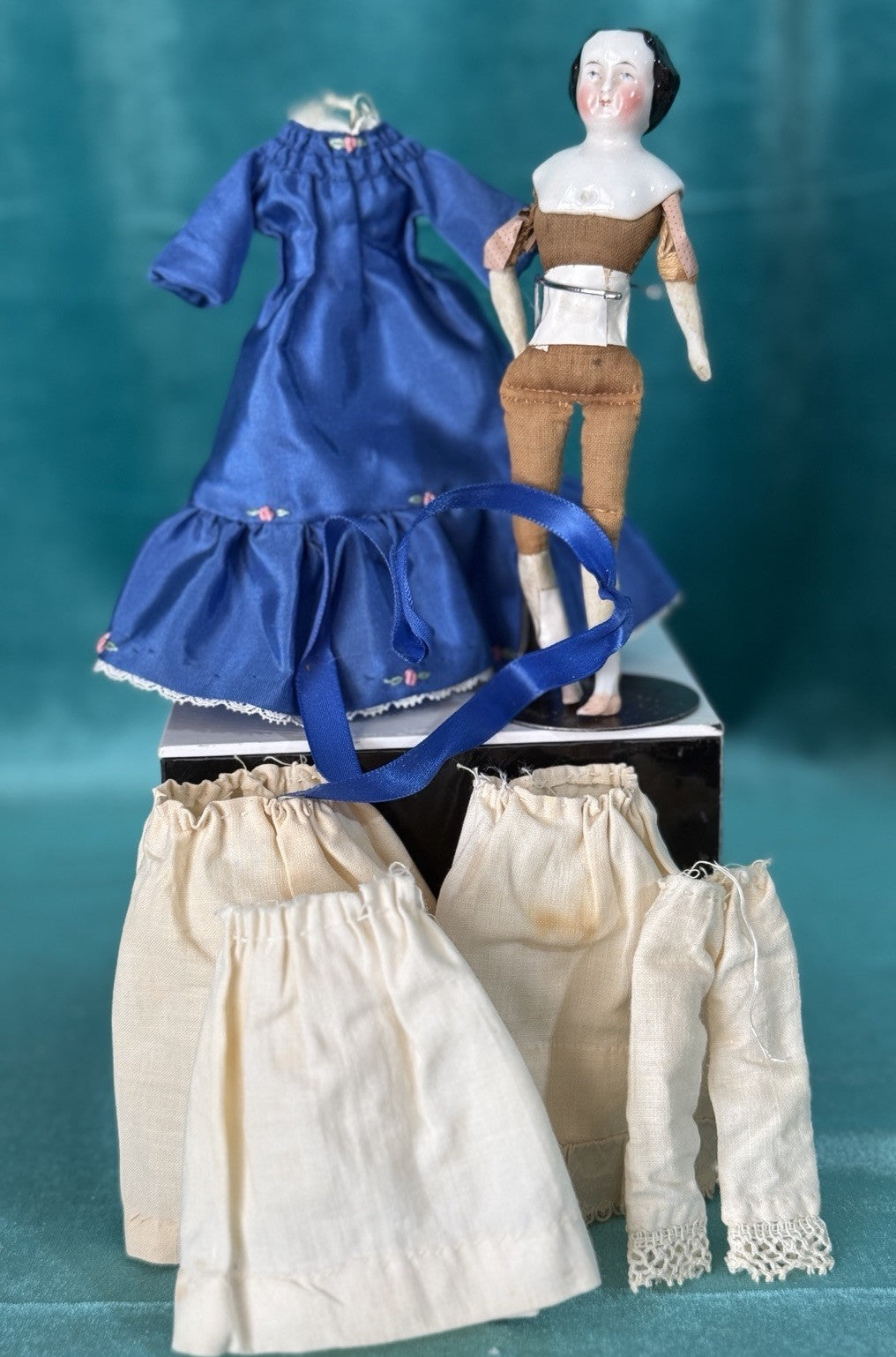 Antique German 5.5” Bisque Cloth Miniature Dollhouse China Doll