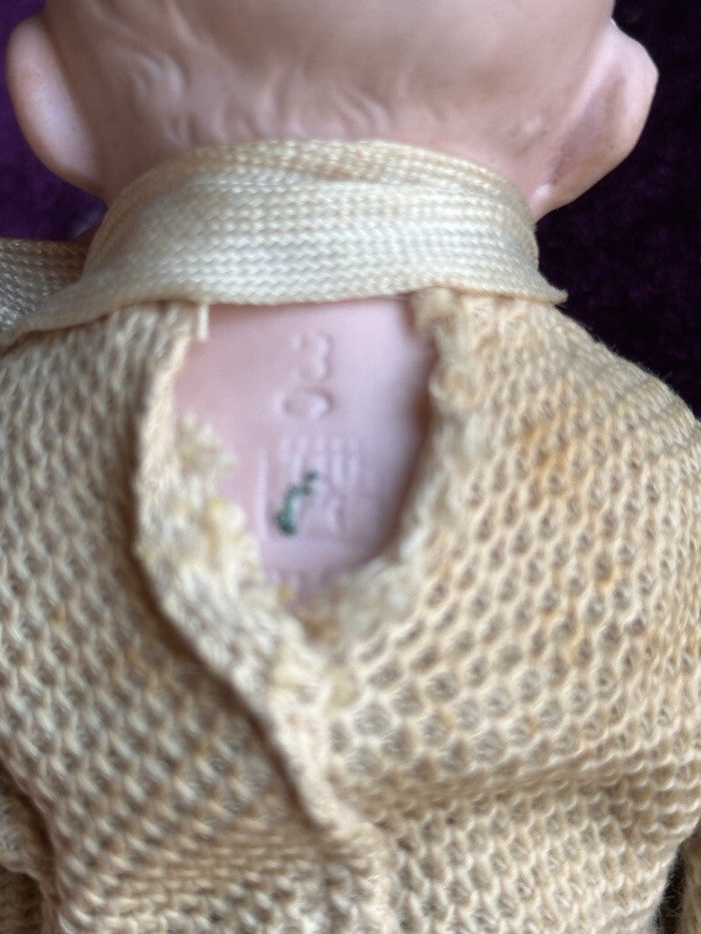 Antique German 11” Gebruder Heubach Rattle (?) Toy with Bisque Doll Head