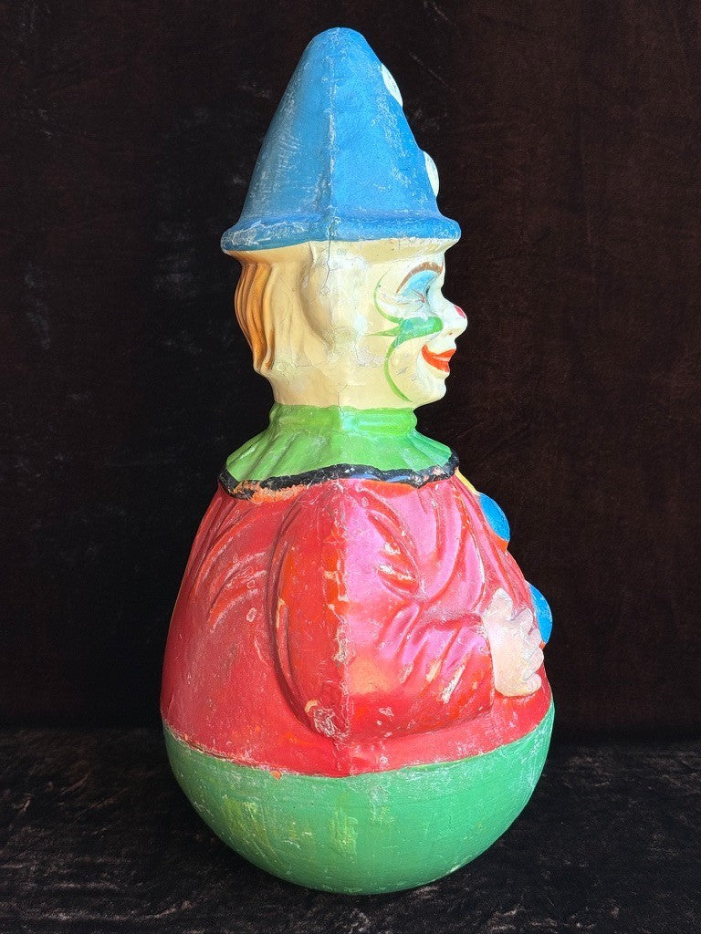 Large Antique American 15” Schoenhut Papier Mache Roly Poly Clown Toy
