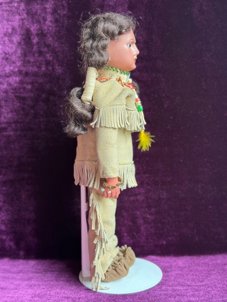 Rare Large Antique German 13” Native American Indian Bisque Head Doll Cloth Body
