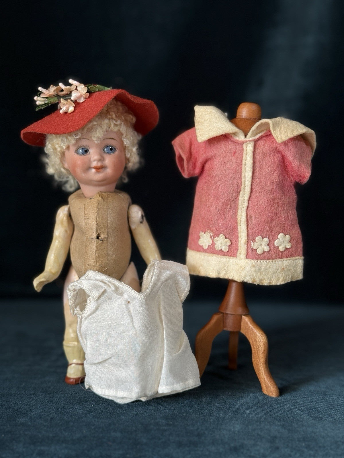 Antique German Hermann Steiner Googly Eyes 7” Doll Bisque Head
