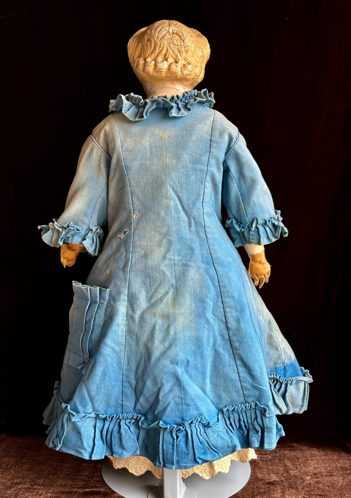 Rare Large Antique American 30” Greiner Papier Mache Head No. 11 Doll with Label