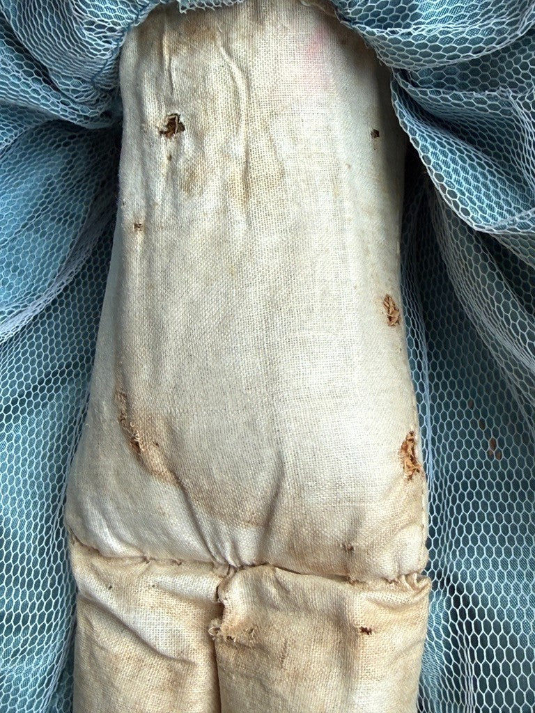Antique German 16” Wax over Papier Mache Shoulder Head Cloth Body Fashion Doll