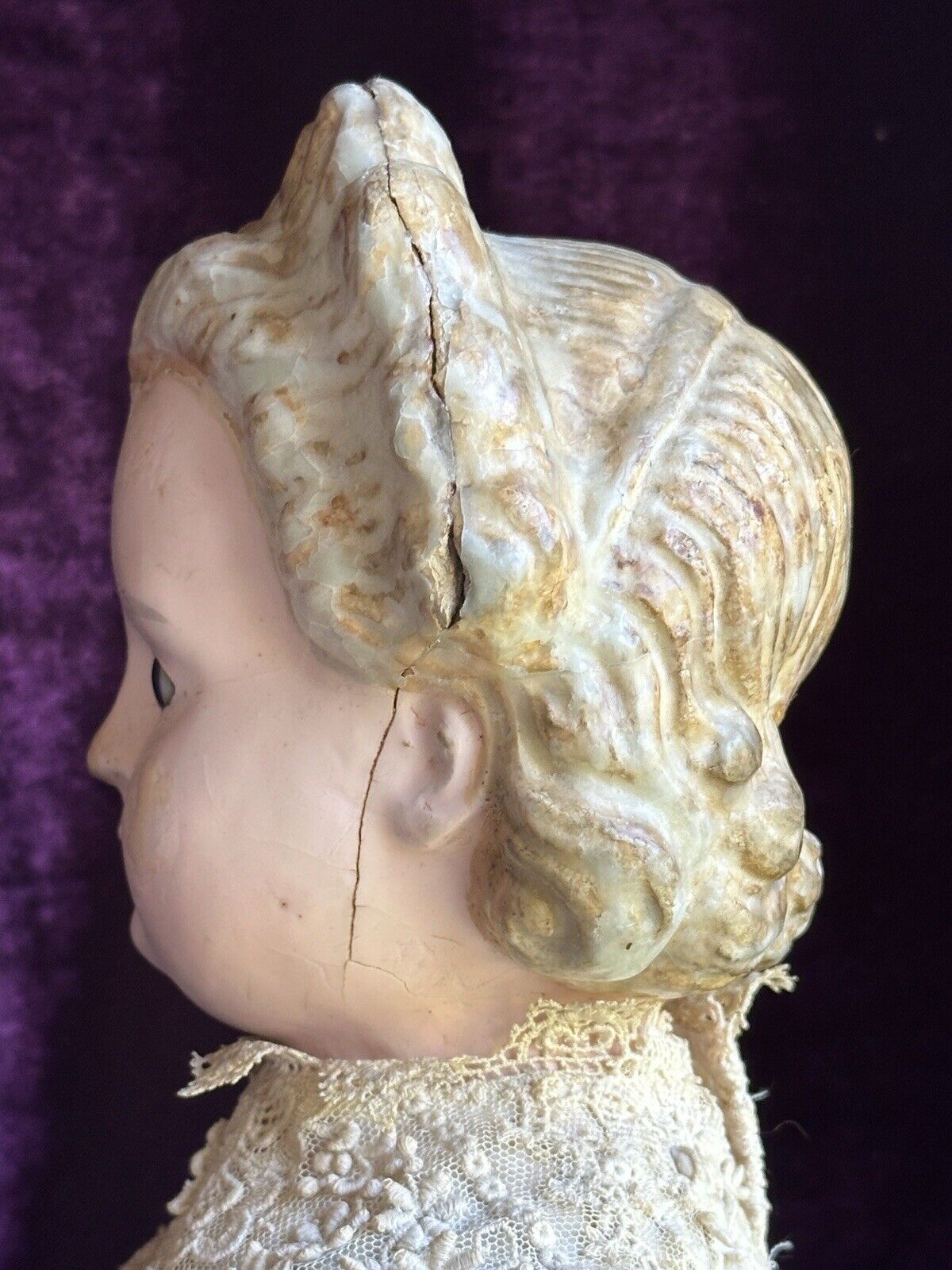 Large Antique German 29” Wax Over Papier Mache Pumpkin Head Doll