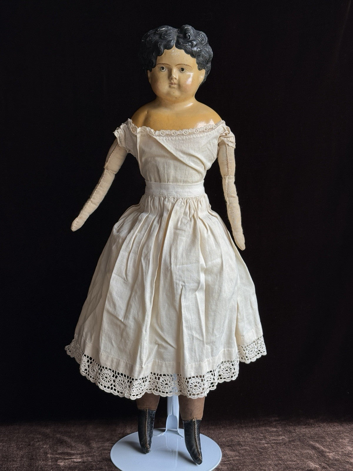 Antique German 20.5” Papier Mache Shoulder Head Cloth Body Doll